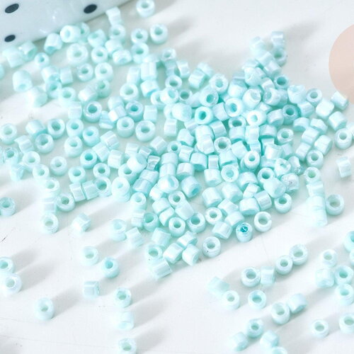 Perles tube verre turquoise clair façon delica miyuki, perle rocaille japonaise, perlage tissage, sachet 8g, x1 g7781