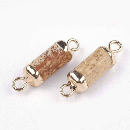 Pendentif connecteur tube jaspe paysage fer doré 20mm, x1 (g5237)
