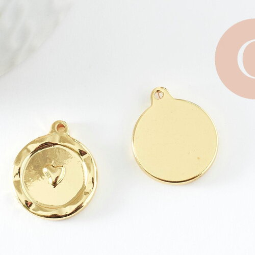 Pendentif médaille coeur acier 304 ip inoxydable doré 18k 18mm, x1 (g9579)