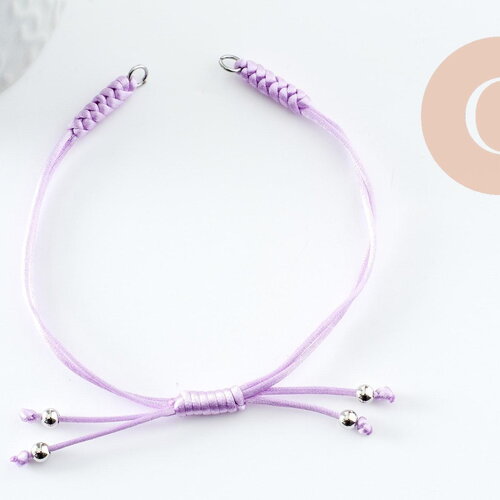 Bracelet réglable cordon polyester laiton &amp; acier 304 platine 24.5cm, x1 (g9576)