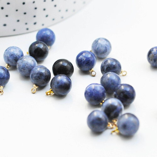 Pendentif goutte rond sodalite naturelle, support doré, création bijoux pierre naturelle, pendentif pierre naturelle, 14mm, x1, g4612