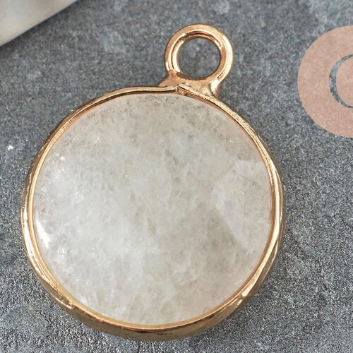 Pendentif rond jade naturel blanc 20mm, pendentif pierre, x1 g3097