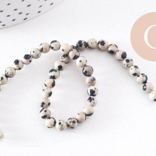Perles jaspe dalmatien, perles rondes, jaspe tacheté,pierre naturelle,perles jade, fil de 90,4mm, x1 (g0326)