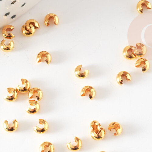 Caches perles à écraser en laiton doré lisse 3.2mm, x20 (g9288)