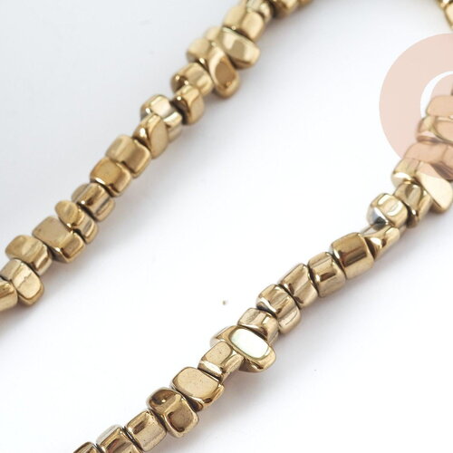 Perle pépite dorée hématite de synthèse 5~12mm, pierre, fil de 40cm, x1 (g8975)