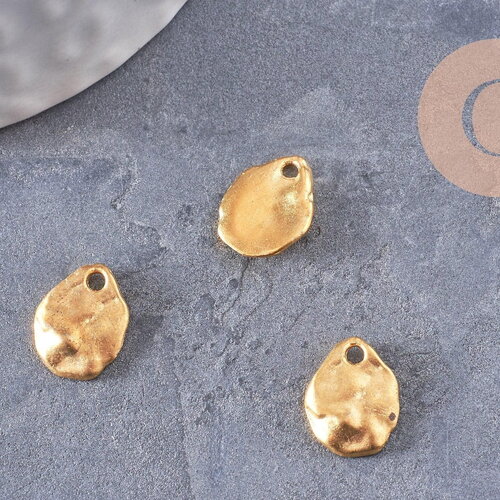Pendentif médaille goutte texturée zamac doré 11mm, x10 (g0685)