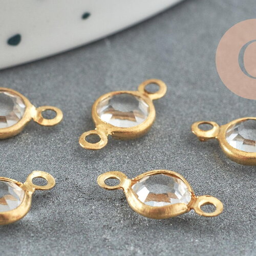 Pendentifs connecteurs ronds laiton brut cristal transparent, connecteurs laiton, 6mm, x10 g0042