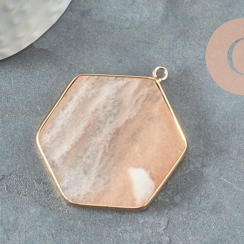 Pendentif hexagone aventurine rose naturel 45mm,x1 (g5196)