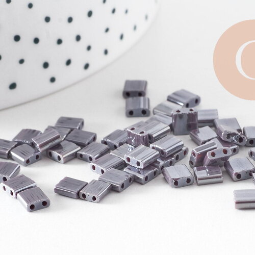 Perles rocaille carré verre rectangle violet irisé opaque, perle carré création bracelet, perle tila,4.5mm,2 trous, x50 (4.8gr)(g6311)