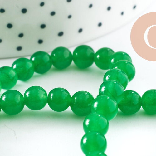 Perle ronde jade naturel vert teinté 6mm, perles ronde creation bijou pierre naturelle, fil de 38cm, x1 (g4410)