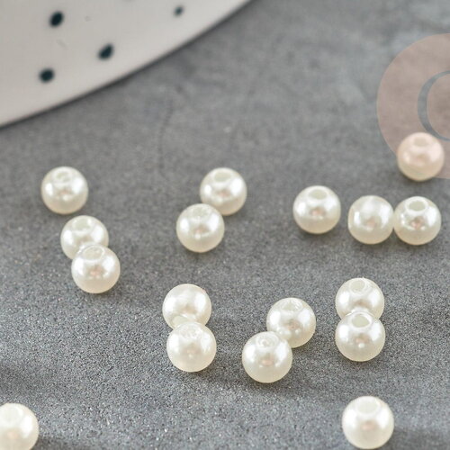 Perles ronde acrylique imitation perle eau douce beige 4mm, création bijoux diy, x30 (0.9gr) (g9368)