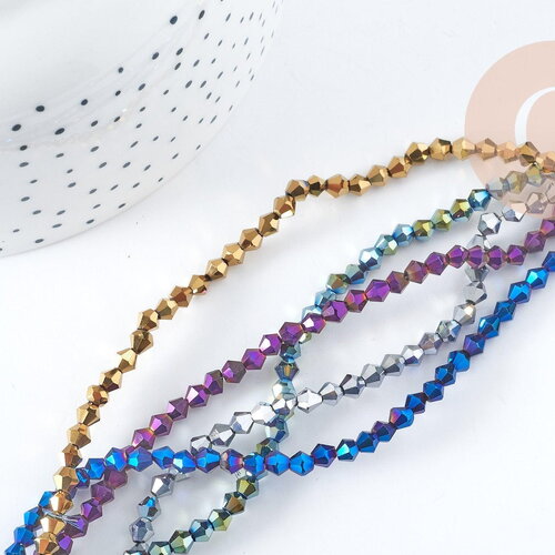 Perles toupies en verre coloré 4x4.5mm, création de bijoux fantaisie, fil de 45cm, x1 (g9050)
