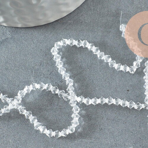 Perles cristal toupies facette transparent,perles bijoux, perle cristal transparent bicone facette,3mm,fil de 45 cm, x1 (g1632)