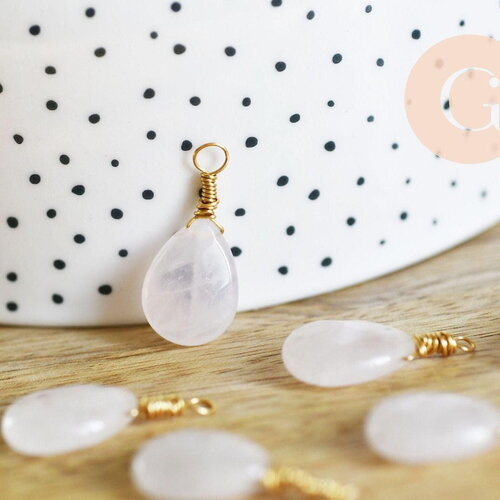 Pendentif goutte quartz rose naturelle facettes 25mm, pendentif pierre, x1 (g6241)