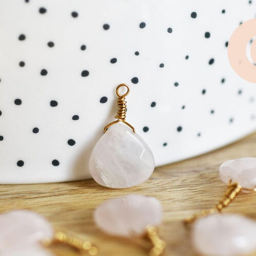 Pendentif goutte quartz rose naturelle facettes 21mm,pendentif bijoux, pendentif pierre, x1 (g6271)