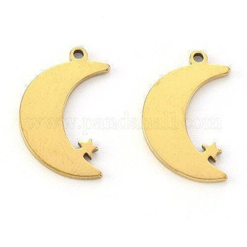 Pendentif acier doré inoxydable lune avec étoile 17.5mm, un bijou en acier hypoallergénique sans libération de nickel, x1 g6155