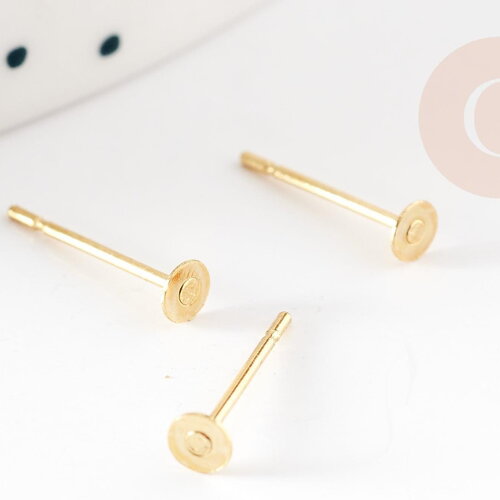 Clous-puces oreille avec plateau acier inoxydable 304 doré 3mm, x10 (g9220)