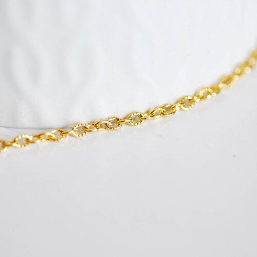 Chaine forçat texturée acier 304 inoxydable dorée ip 14k 2mm, x1 metre (g0448)