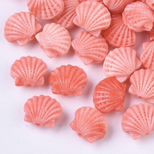 Perle coquillage résine rose,perle imitation corail 11.5mm, x5 (g5000)