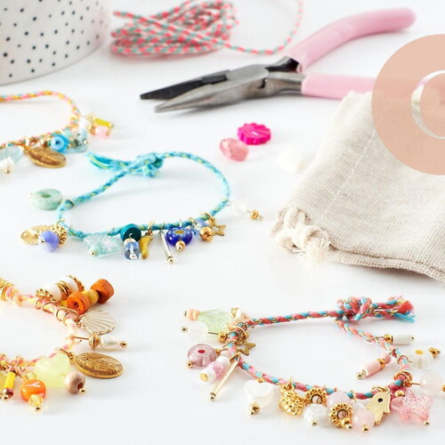 Kit 3 bracelets/collier breloques &amp; cordon x1 (g9556)
