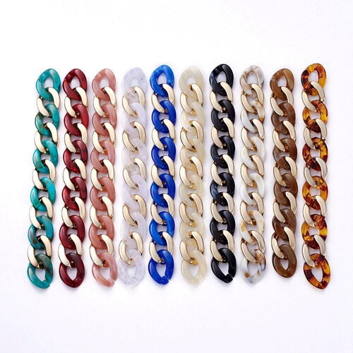 Grosse chaine acrylique plastique doré 22x16mm, perle acétate, création bijoux,chaine plastique, x1 mètre g4965