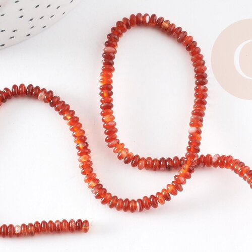 Perle rondelle cornaline orange naturelle lisse, pierre naturelle, 4-4.5mm, fil de 38cm, x1 (g4547)