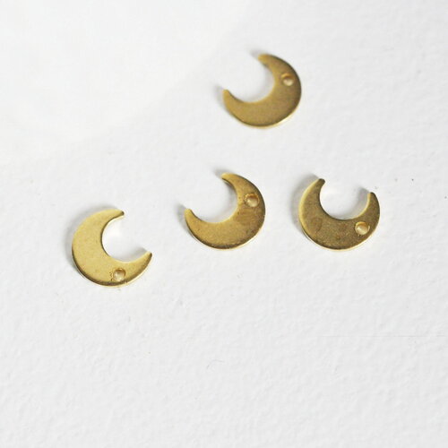 Breloque lune laiton brut 9mm, pendentif sans nickel,creation bijoux, pendentif géométrique, x10-g2558