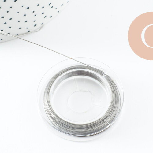 Fil câblé gainé acier inoxydable 0.45mm, fil gainé métal pour creation bijoux, x1 bobine de 10 mètres g9763
