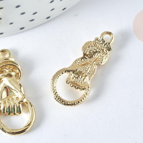 Breloque main poing anneau zamac doré 29mm,pendentif création de bijoux, x1 g7453