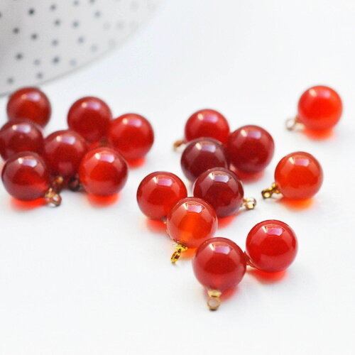 Pendentif goutte rond cornaline, support doré, création bijoux pierre naturelle, pendentif pierre naturelle, 14mm, x1, g4567