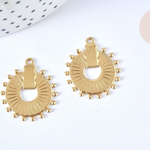 Pendentif rond laiton brut 27x23mm, x2 (g6919)