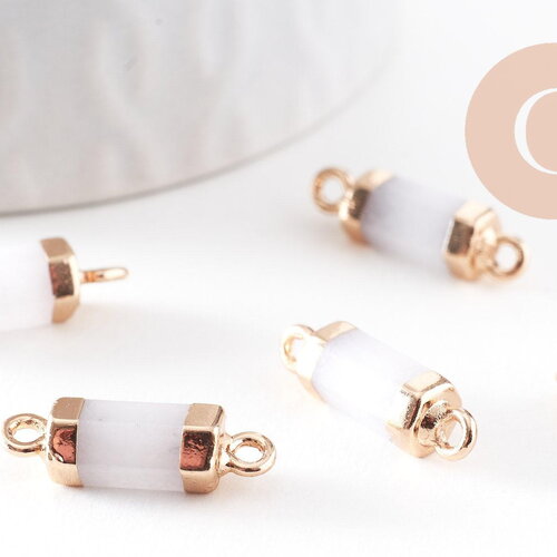 Pendentif connecteur tube jade naturel blanc tube fer doré 20mm, pendentif bijoux pierre, x1 (g9909)