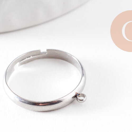 Bague réglable acier inoxydable 304 platine avec anneau 3mm/18mm, x2 (g9908)