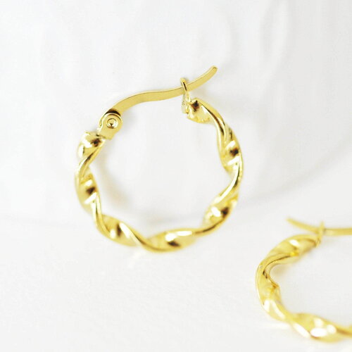 Créoles torsadées acier doré, bijoux doré, création bijoux, oreille percée,sans nickel, la paire, boucles acier, 21mm, g599