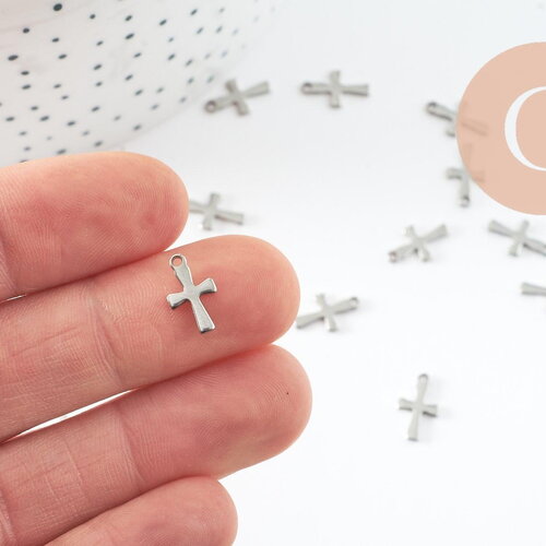 Pendentif croix acier 304 inoxydable doré 12mm,pendentif religion sans nickel, x10 (g9828)