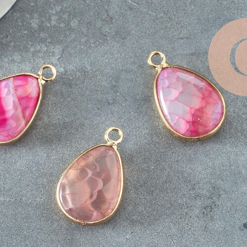 Pendentif goutte agate rose, pendentif pierre, support doré, pierre naturelle, création bijoux, 23.5mm, x1 g4510