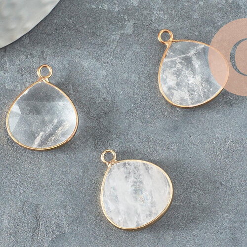 Pendentif goutte cristal doré,pendentif cristal transparent, pendentif pierre,cristal naturel, pendentif collier,23mm, x1 g1175