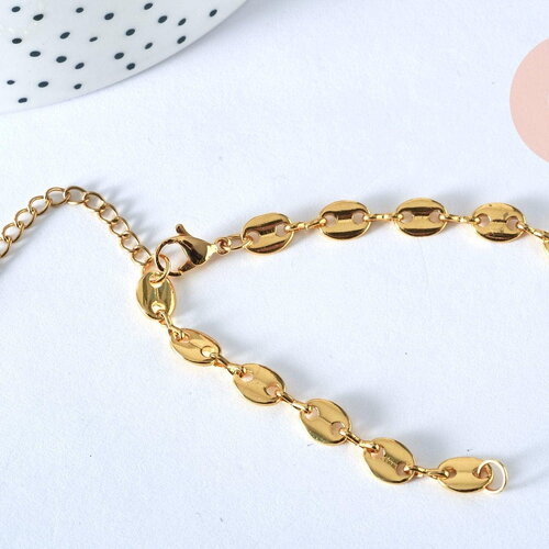 Bracelet ajustable acier doré 14k grain de café 23cm, sans nickel, bracelet or acier inoxydable, x1 g5964