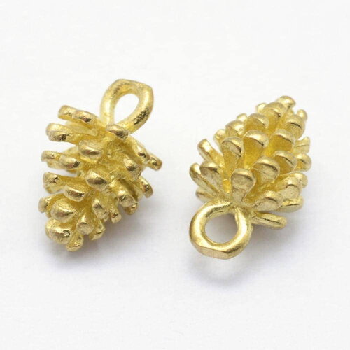 Pendentif pomme de pin laiton brut 12mm, breloque laiton brut, bijou laiton ,pendentif laiton, x5 g0375