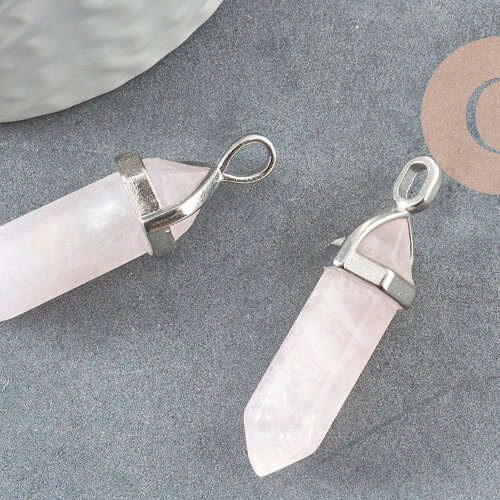 Pendentif quartz rose pointe, pierre brute, création bijoux,pendentif pierre,pendentif argenté, pierre naturelle,39mm, x1 g0556