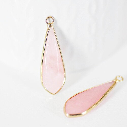 Pendentif goutte jade rose facettes doré,pendentif jade, pendentif pierre,jade naturel, jade teinté rose,31mm, x1 g1774
