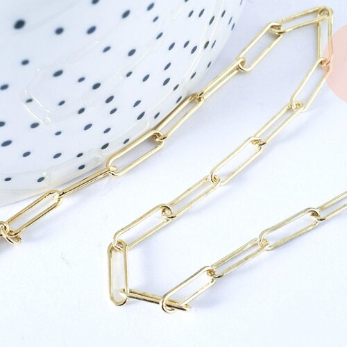 Chaine laiton doré clair maille rectangle,chaine collier,création bijoux,chaine large,12x3.5mm,chaine complète, x1 (g2573)