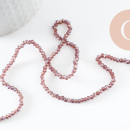 Perle abacus cristal violet rose irisé 3x2mm,x1 fil de 39 cm (g3396)