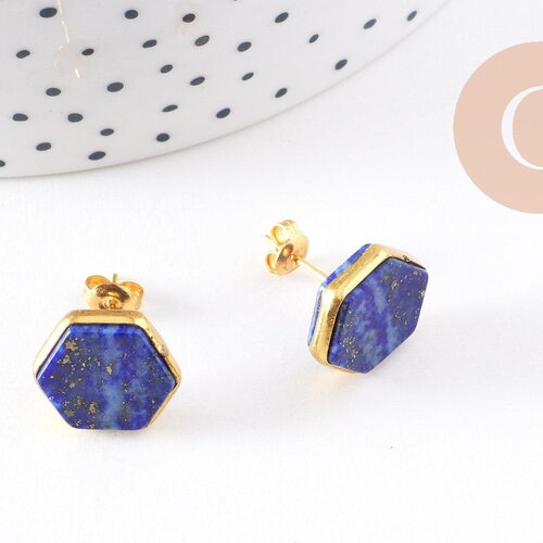 Boucles puces lapis lazulis doré 18k, x2 (g1414)