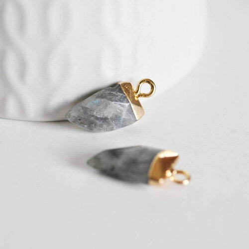 Pendentif corne labradorite naturelle laiton doré 21mm, x1 (g0555)