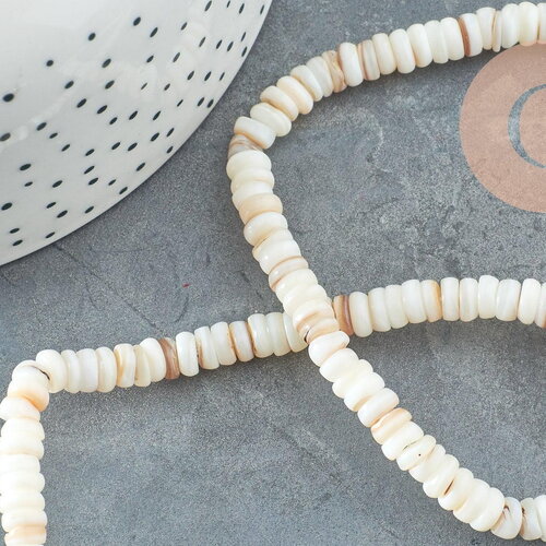Perles coquillage blanc naturel heishi 5-6mm, x1 fil de 40cm (g1814)