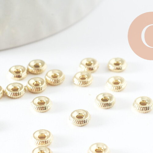 Perles rondelles striée zamac doré 5mm, perles dorées intercalaire pour création bijoux x20 g9546