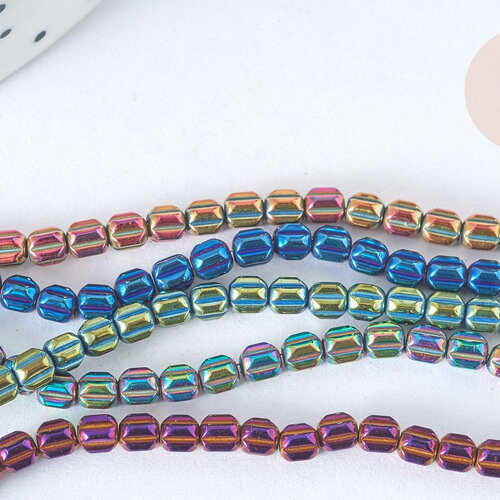 Perle striée hématite de synthèse colorée 3,5mm, création bijoux diy, x1, (g7406)