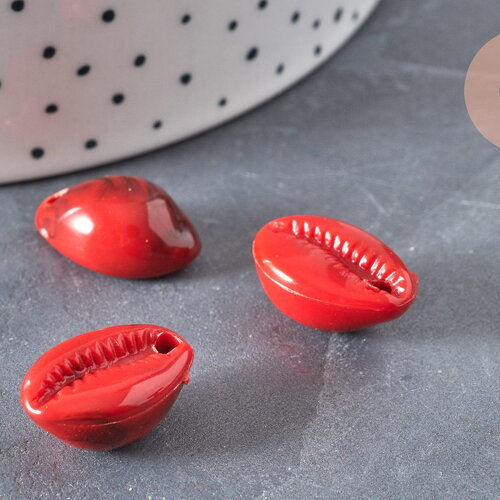 Pendentif coquillage rouge marbré,perle acrylique,cauri,coquillage bijou,19mm, x10 (g1718)