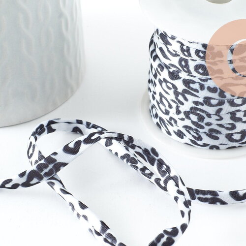 Cordon nylon élastique léopard blanc noir 4mm, x1 mètre g9806